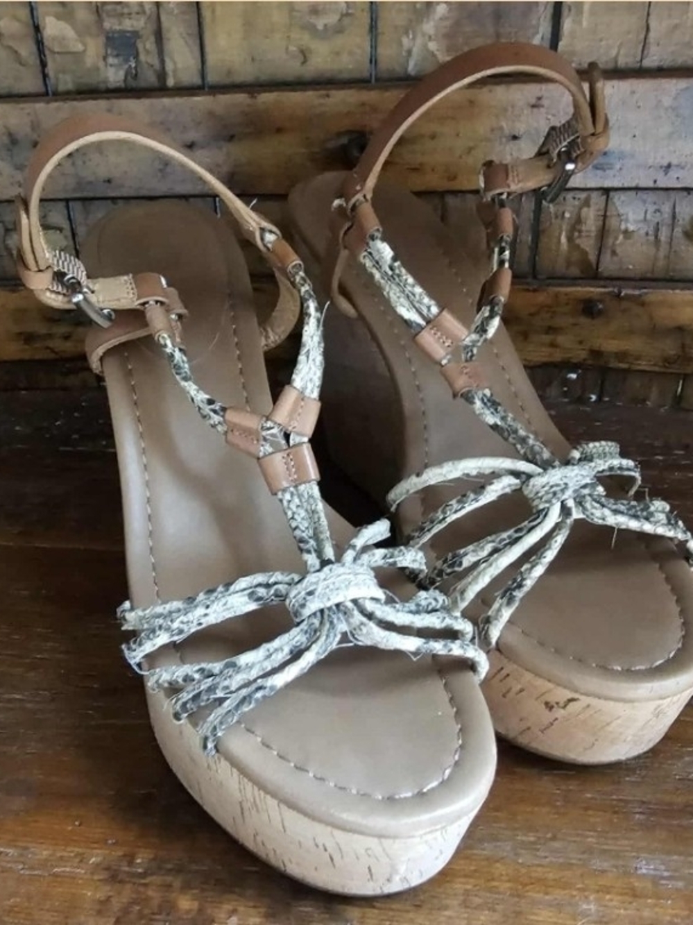 Coach Tan Platform Sandals with Cream Braided Straps